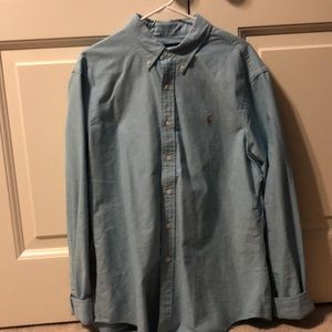 Blue Oxford Long Sleeve Polo Dress Shirt